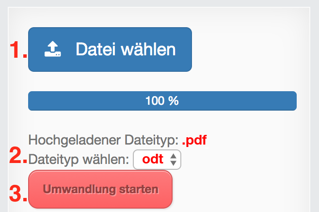 Anleitung PDF Dateien online in ODT konvertieren